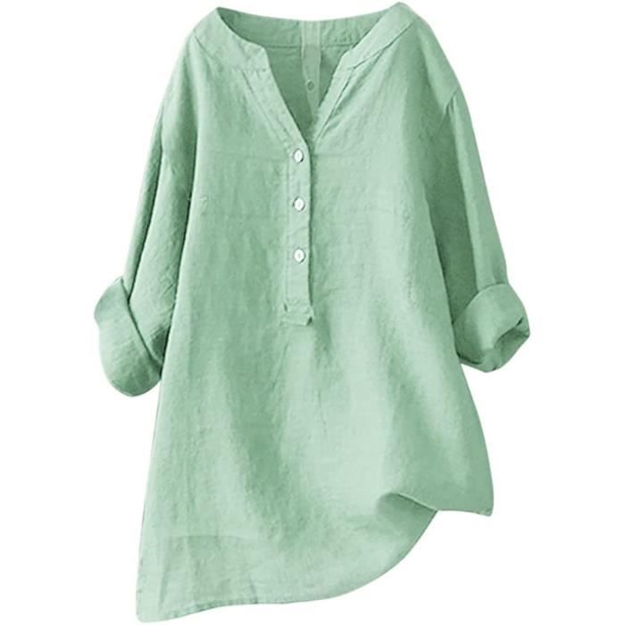 Haut chemise femme Lands End L bleu cache boutonné manches