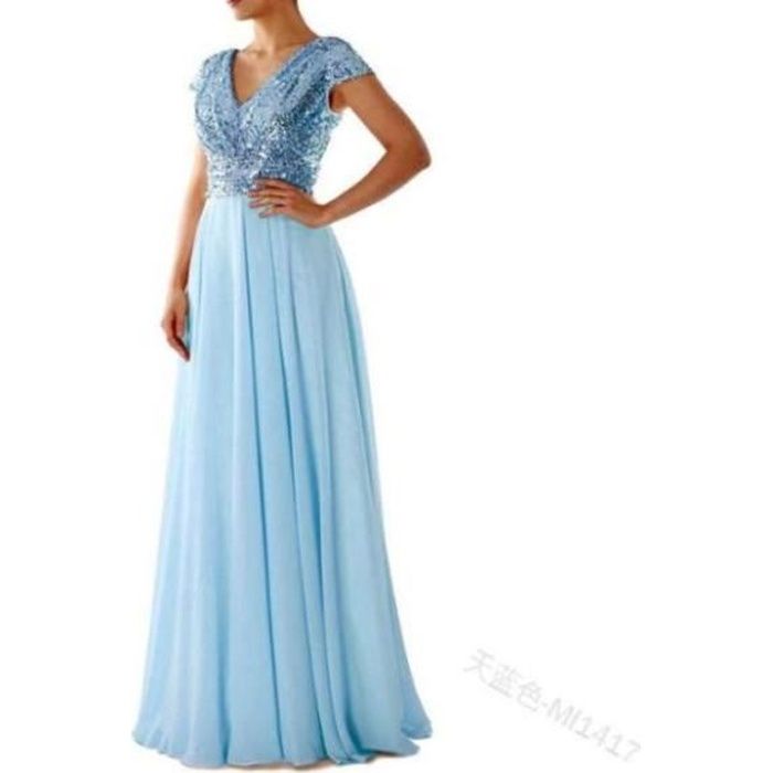 Robe Cocktail Col V Robe De Soirée Ever-Pretty à Paillettes - Col V, Manches Courtes - Mi-Longue Pour Cocktail, Mariage - EG02230 Robe Col V Manches Courtes