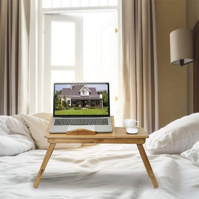 Table de lit pliante OHMG - Bureau en bois massif - Contemporain - Design - Marron