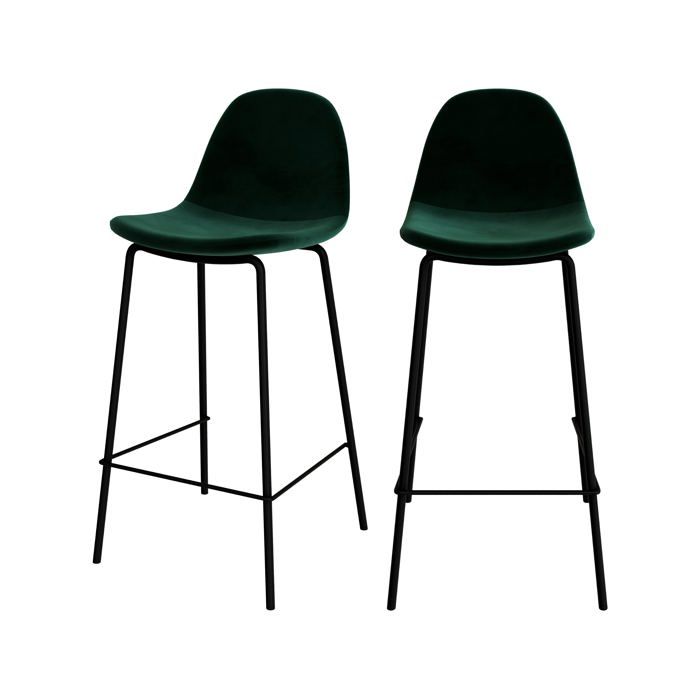 Lot de 2 chaises pour îlot central 65 cm en velours vert foncé - Henrik - Maison Pavane Lot de 2 chaises pour îlot central 65 cm en velours vert foncé - Henrik - Maison Pavane