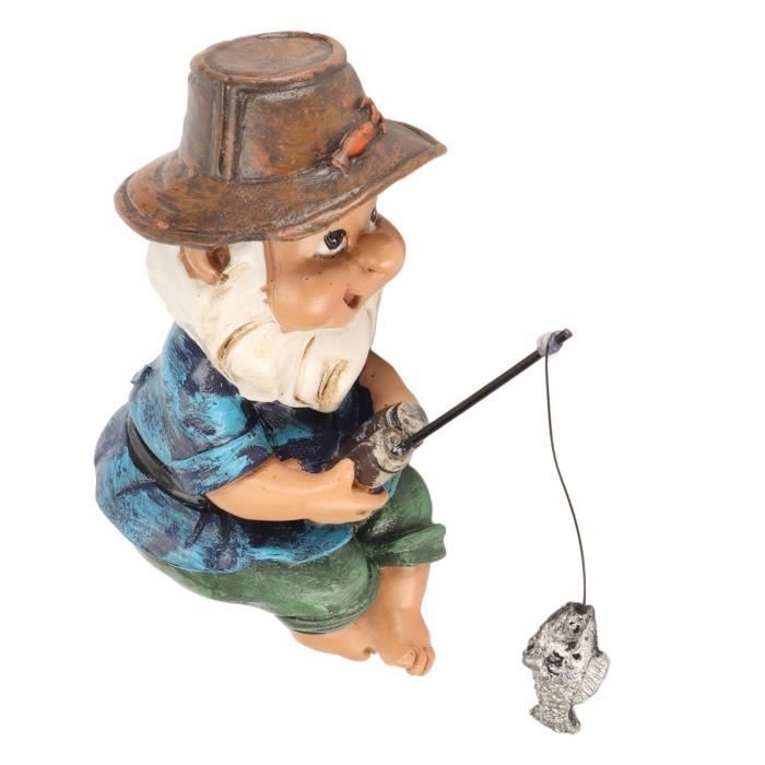 SALALIS Gnome de Jardin Pêcheur Drôle en Résine UV pour Décoration