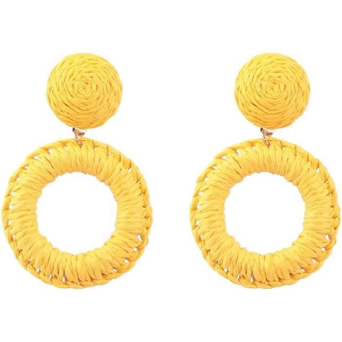 Lot De 4 Paires De Boucles D'oreilles En Rotin Bohème - Formes Géométriques, Légères, Style Tropical Et Plage - 13