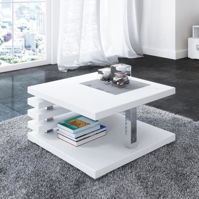 table basse design - ariene - 60x60 cm - blanc mat - étagère pratique sous le plateau