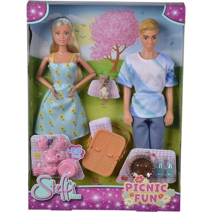 Poupée Steffi Love Picnic Fun avec Chien Kevin - SIMBA - 105733584 - Blanc - 20 pièces - 6 x 24 x 32.5 cm
