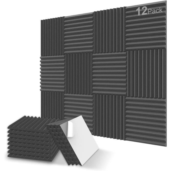 12 Pack mousse acoustique, panneaux insonorisés adhésifs, pour l'isolation  acoustique et le traitement acoustique (blanc)