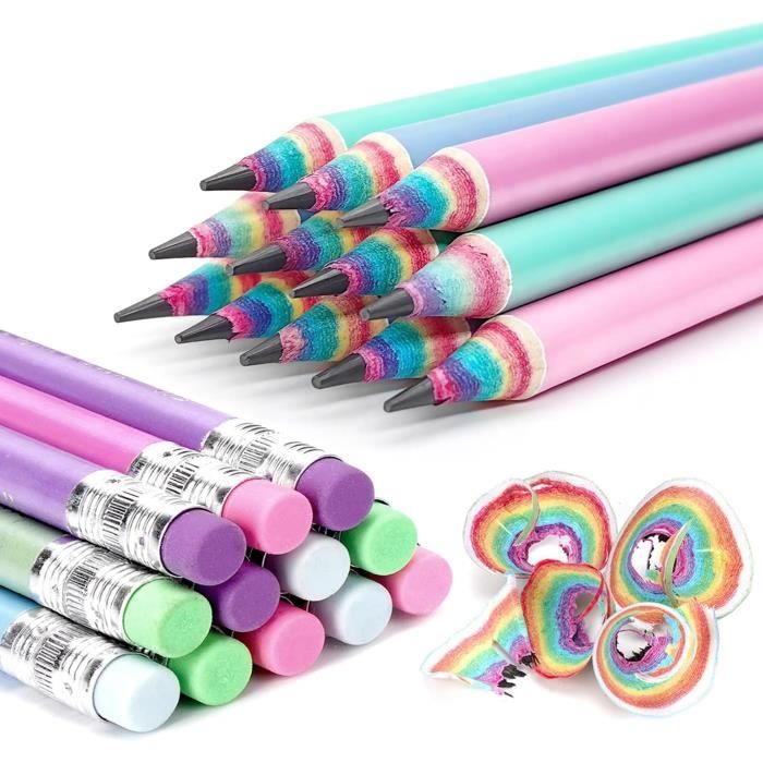 Depesche - Set De 5 Crayons Arc-en-ciel Avec Gommes Assorties + 1 Gomme Licorne - Design Ylvi - Pour Coloriage Et écriture - 14
