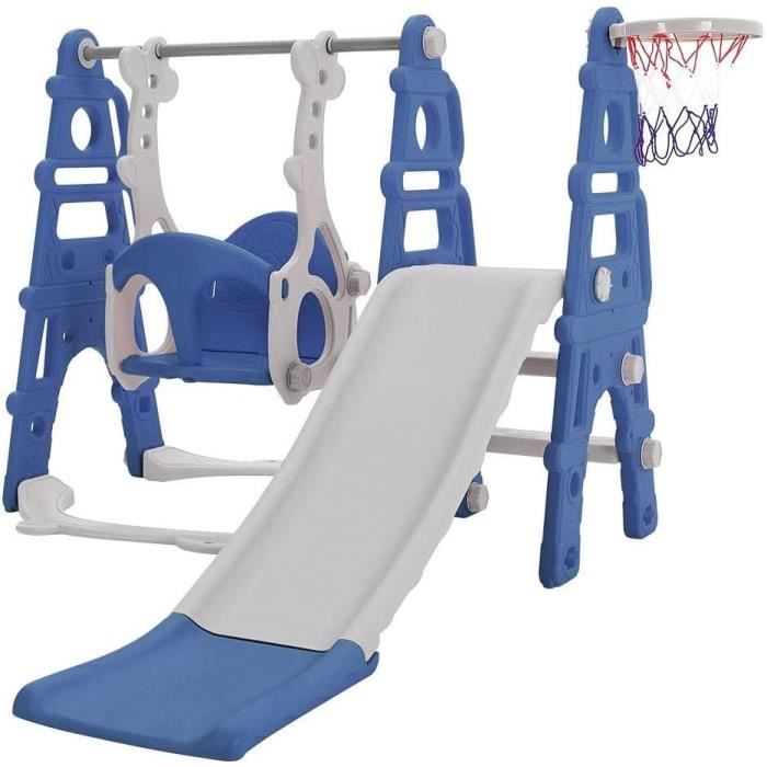 Toboggan 4 En 1 TWOLIIN Pour Enfants - Aire De Jeux Avec Balançoire, Panier Basket Et Échelle