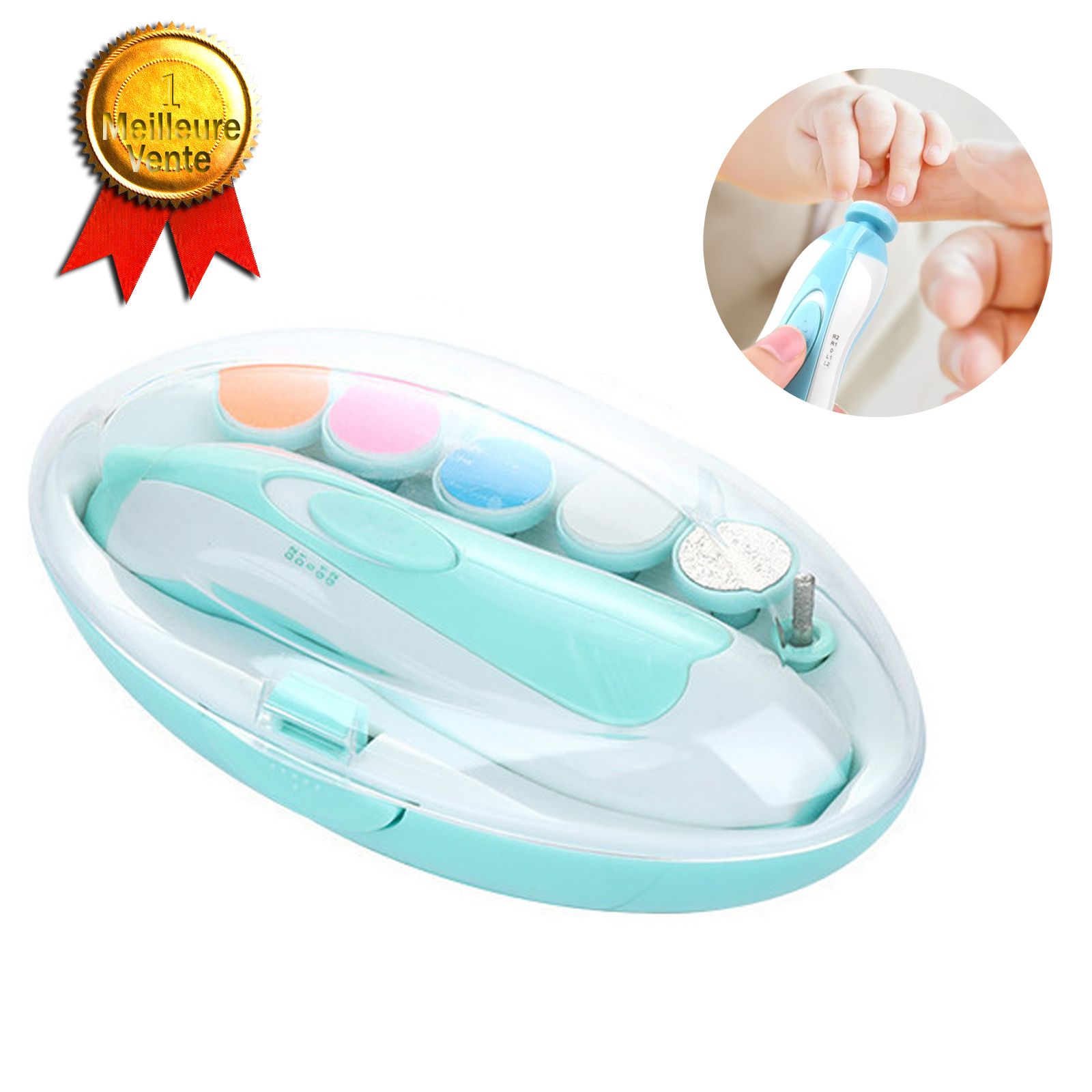 TRAHOO-Coupe-ongles Électrique Pour Bébés, Sûr Et Doux, Kit De Lime à Ongles Avec 6 Têtes Et