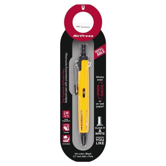 Stylo Bille Tombow Airpress Pen - Écrit En Toute Situation (Même à L'Envers Ou Sur Papier Humide) - Jaune