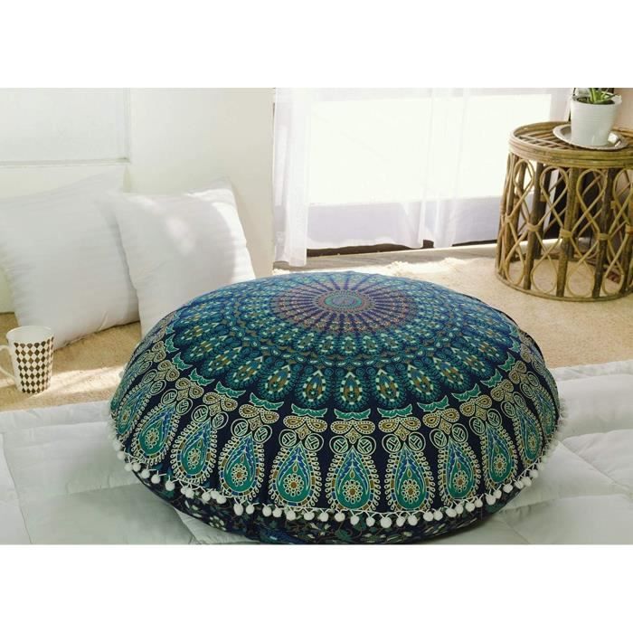 Housse Amovible Pour Coussin De Sol - Ronde, Coton Et Lin, Diamètre 45 Cm Hauteur 6 Cm, élastique Anti-glisse, Lavable - 7