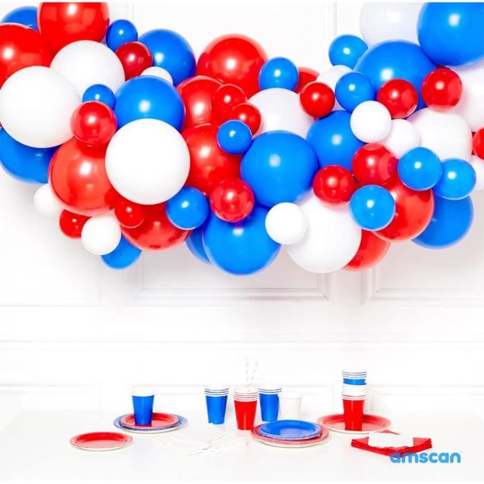 9912380 \U2013 Kit De 66 Ballons En Platine Rouge, Blanc Et Bleu