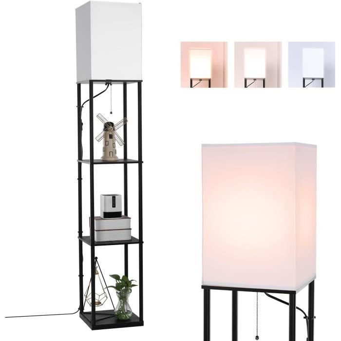 BBHome Lampadaire Étagère En Bois - 3 Températures De Couleur, Ampoule LED 9W Incluse | Salon, Chambre, Bureau