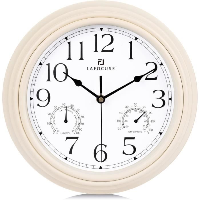 Horloge Murale Jardin Extérieur 14 Pouces – Étanche IP44 – Avec Thermomètre Et Hygromètre