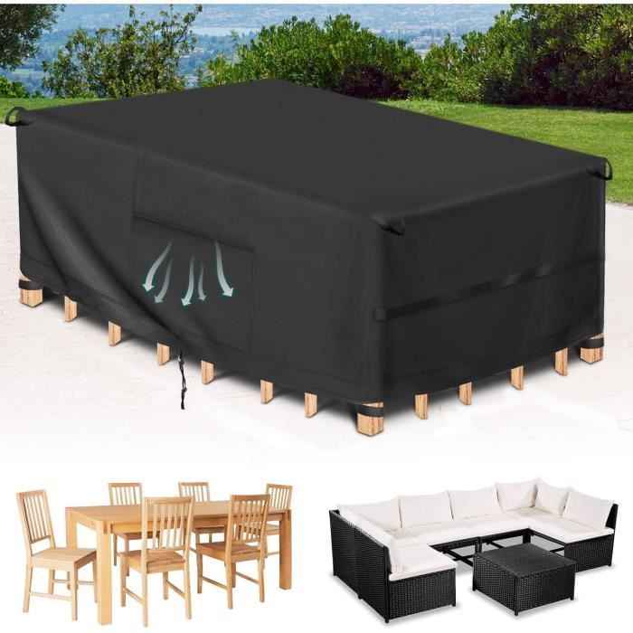 Housse Protection Meubles Jardin RICHIE 240x140x90 Cm - Oxford 600D PVC Imperméable Anti-UV, Grise, Pour Salon Extérieur Rotin