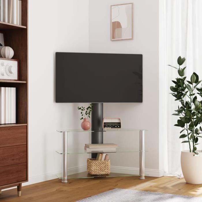 yaj-meuble tv d'angle 3 niveaux pour 32-70 pouces noir et argenté-yaj358177