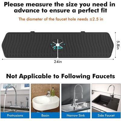 Tapis De Robinet En Silicone - 61x14,4 Cm - Évite Les éclaboussures - Pour évier Cuisine Ou Salle De Bain - Couleur Gris - Multifonction Séchage éponges - 8
