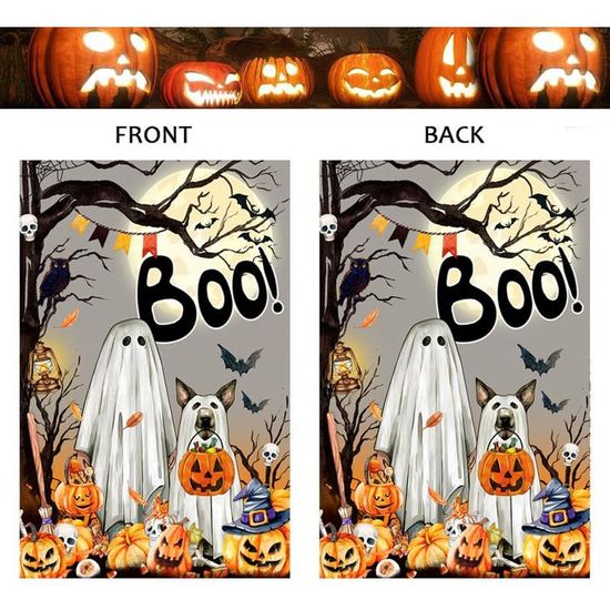 Drapeaux De Jardin Happy Halloween De 30,5 X 45,7 Cm, Drapeau De Jardin D'automne Double Face En Toile De Jute Avec Citrouilles Effrayantes Golden