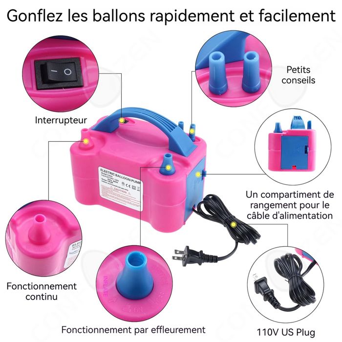 Pompe à Ballon Électrique 600W PartyWoo - Gonfleur Portable Double Buse Pour Guirlandes