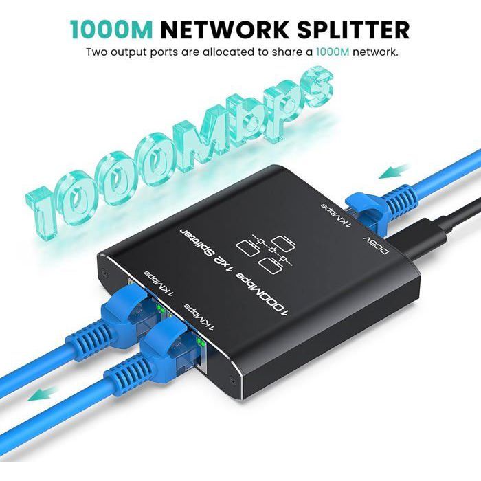 AXFEE Ethernet RJ45 1 à 2 Ports, 1000Mbps RJ45 Switch Network LAN avec