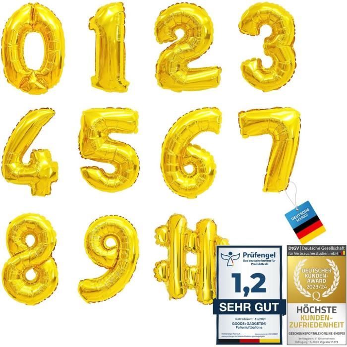 Ballons Aluminium XXL – Lettres, Chiffres Et Caractères – 80 Cm – Doré – Décoration Festive – Réutilisables