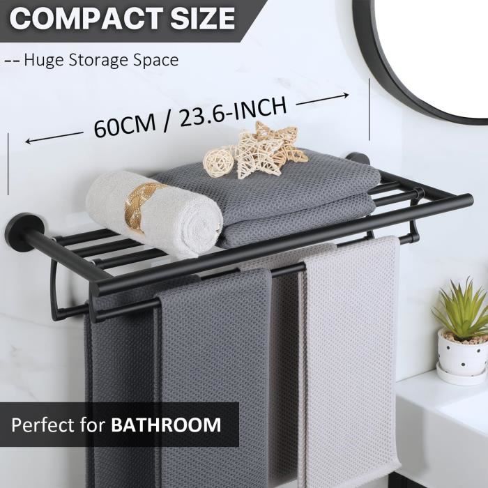 Porte-Serviettes Mural Pliable en Aluminium Noir TEMPSA - Style Vintage pour Salle de Bain - Bricolage