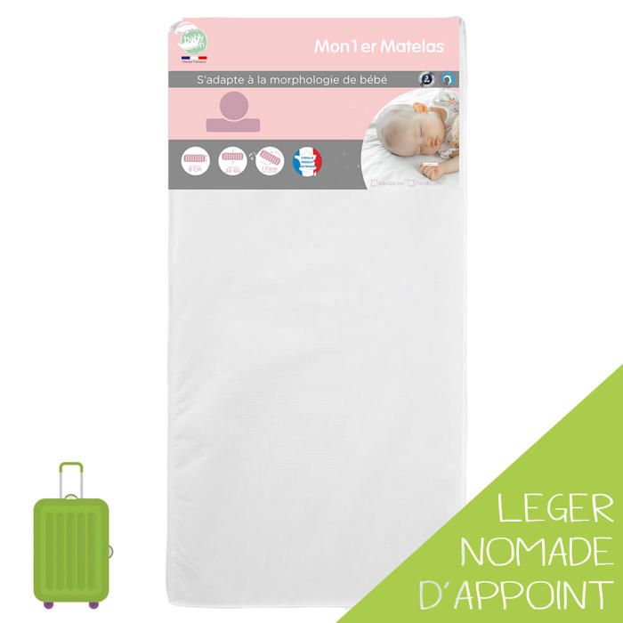 BABYCALIN Matelas Bébé D'Appoint 60x120 Cm - Léger, Confort Non-Tissé, Fabriqué En France, Dès La Naissance