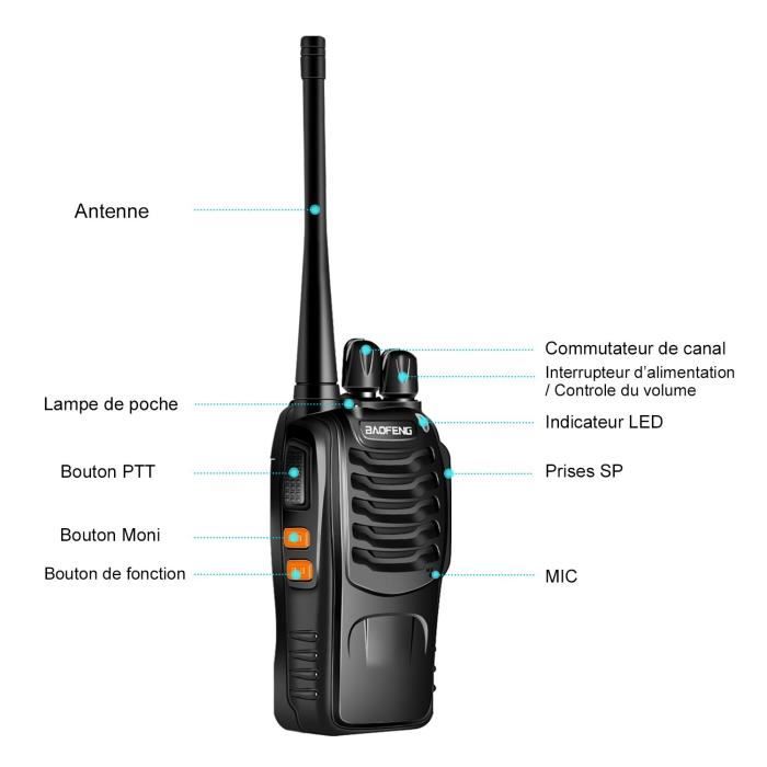 Talkie walkie Longue portée BF-888S Walkie Talkies Vox Rechargeable UHF  400-470 MHz 16 Canaux (2 pcs)