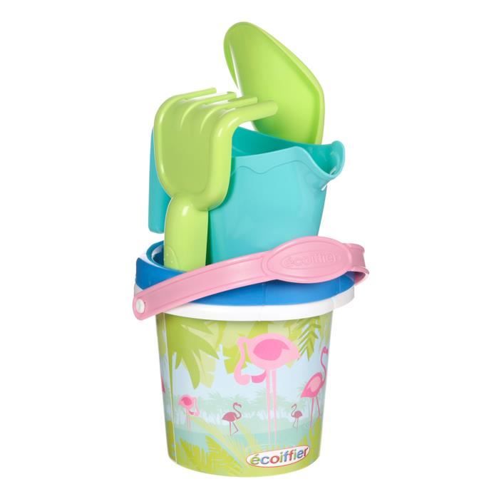 Seau De Plage Flamant Rose Ecoiffier 17cm - Kit Avec Pelle, Râteau, Arrosoir, Tamis - Jouet Enfant Dès 18 Mois