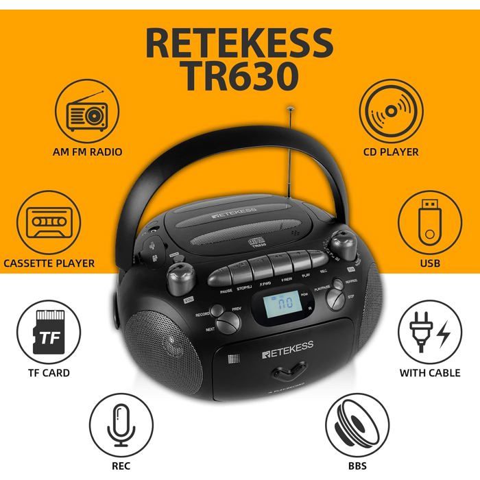 Retekess TR630 Lecteur CD Portable, Radio FM Lecteur CD
