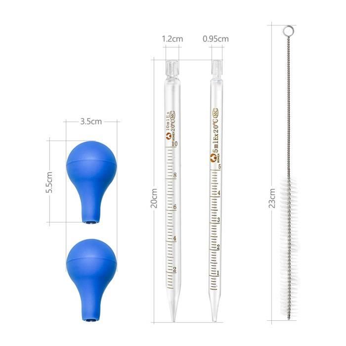 24 Pipettes Graduées 1 Ml En Verre Transparent + Tête Caoutchouc + 2 Brosses - Idéal Huiles Essentielles, Labo, Art
