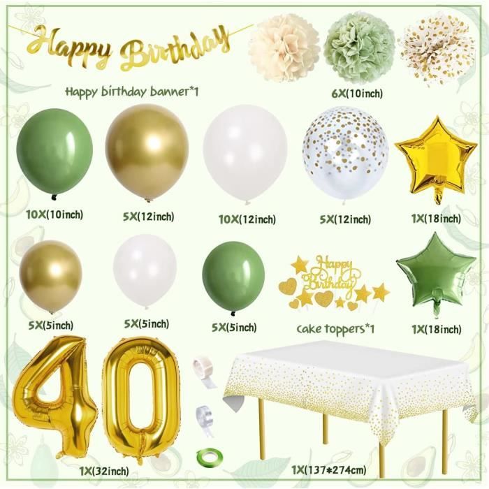 Décorations de fête du 40e anniversaire, ballons pour fête du 40e anniversaire avec 102 cm de ballons noirs et dorés, arche de ballons, bannière « Happy Birthday » pour hommes et femmes