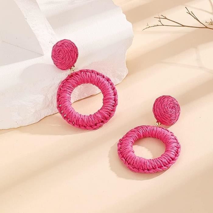 Boucles D'oreilles Pendantes En Rotin Naturel – 4 Cm – Fermoir Clous Acier Inox – Fait Main