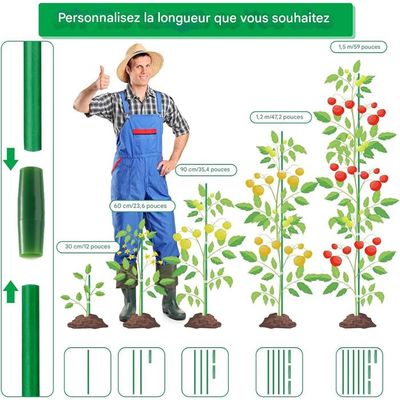 120 Attaches De Jardin Réutilisables - 60 De 17 Cm, 60 De 23 Cm, Plastique Vert - Pour Tuteurer Plantes, Arbres, Sarments