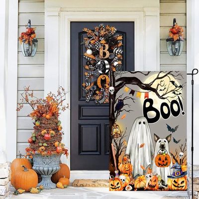 Drapeau Halloween Double Face YMYIELD - Décoration Jardin 30.5x45.7cm - Motif 'BOO' Effrayant