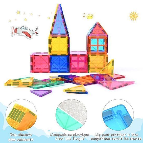 Set De Construction Magnétique Beeyouk 120 Pièces, Tubes 3D Et Aimants, Jeu éducatif Montessori Dès 3 Ans