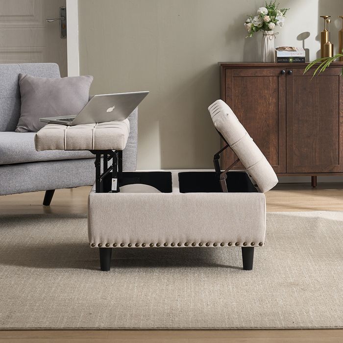 Banc de rangement carré Rembourré beige salon chambre bureau espace de