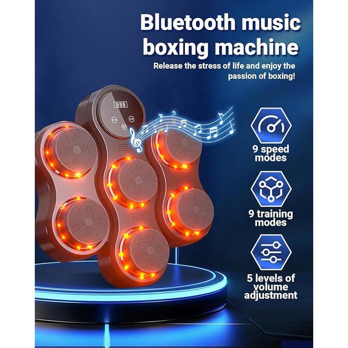 Machine de Boxe Électronique LED: 2 Paires de Gants, Bluetooth 9 Modes
