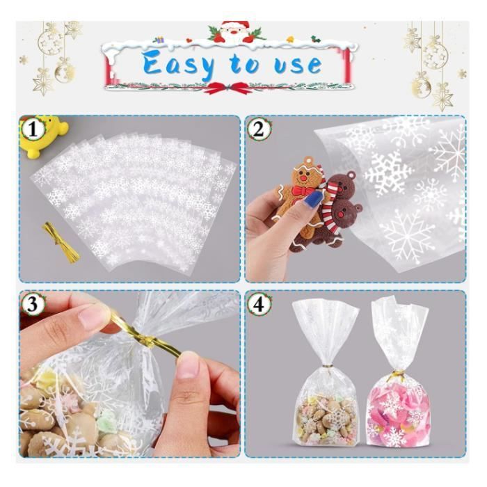 100 pieces Sacs à Bonbons Noël, Sacs à Biscuits, Sacs de