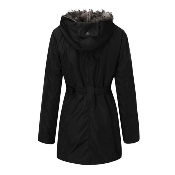 Dames en fourrure doublure manteau femmes hiver chaud epais Veste longue Parka a capuche wll5716 Noir Cdiscount Pret a Porter