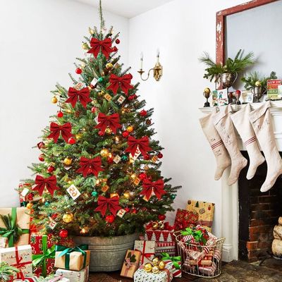 Lot De 24 Nœuds De Noël En Velours Bordeaux CharmBurst | Décorations Sapin, Cadeaux, Couronnes, Vintage