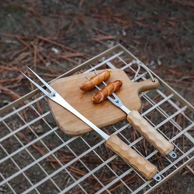 Set De 5 Fourchettes Et 90 Brochettes De Grillade - Acier Inoxydable Et Bambou - Pour Camping, BBQ