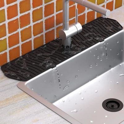 Tapis De Robinet En Silicone Pour évier - Antidérapant, Séchage Rapide, Dimensions 43x15 Cm, Couleur Noir