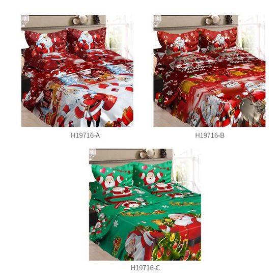 Housse De Couette 100x135 JEFFEL Parure De Lit 3 Pièces Avec Housse De Couette Père Noël - Motif Imprimé Haute Définition - Cadeau De Noël Pour Enfants Et Adolescents (135 X 200