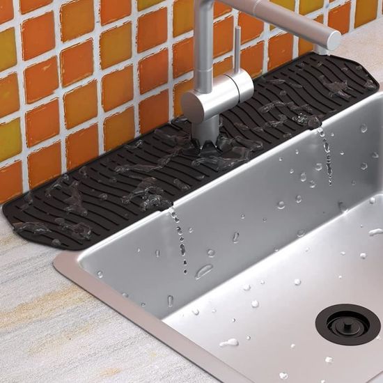 Tapis De Robinet 23,6 X 5,9 Cm En Silicone - Protection Éclaboussures Avec Bac De Drainage Et Panier