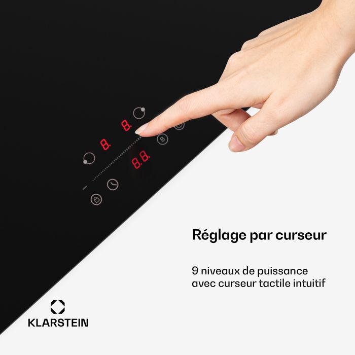 KLARSTEIN Virtuosa 3 Slim – Plaque Vitrocéramique 3 Foyers 5000W Compacte, Dualzone, Minuterie, Sécurité Enfant