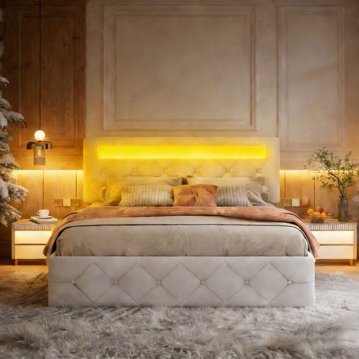 Lit Coffre 140x190 Cm Blanc Simili Cuir - Neuf Avec 1 Tiroir - Sans Matelas