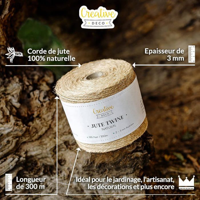 Ficelle De Jute Naturelle 8mm X 2m - Idéale Pour Emballages Et Décoration