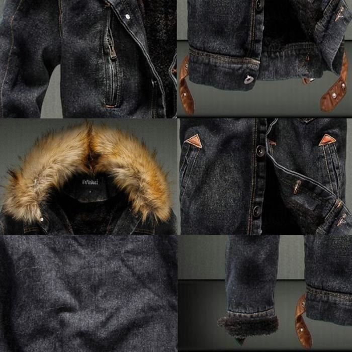 Veste en jean noir doublée mouton cheap