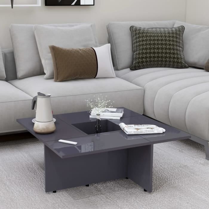 ABB Table basse Gris brillant 79,5x79,5x30 cm Aggloméré - Qqmora ...
