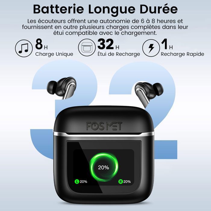 Écouteurs Bluetooth 5 sans Fil Stéréo,Oreillette Bluetooth Écouteur  Intra-Auriculaires,Contrôle Tactile,Écouteurs de Sport,120 Heures Appairage